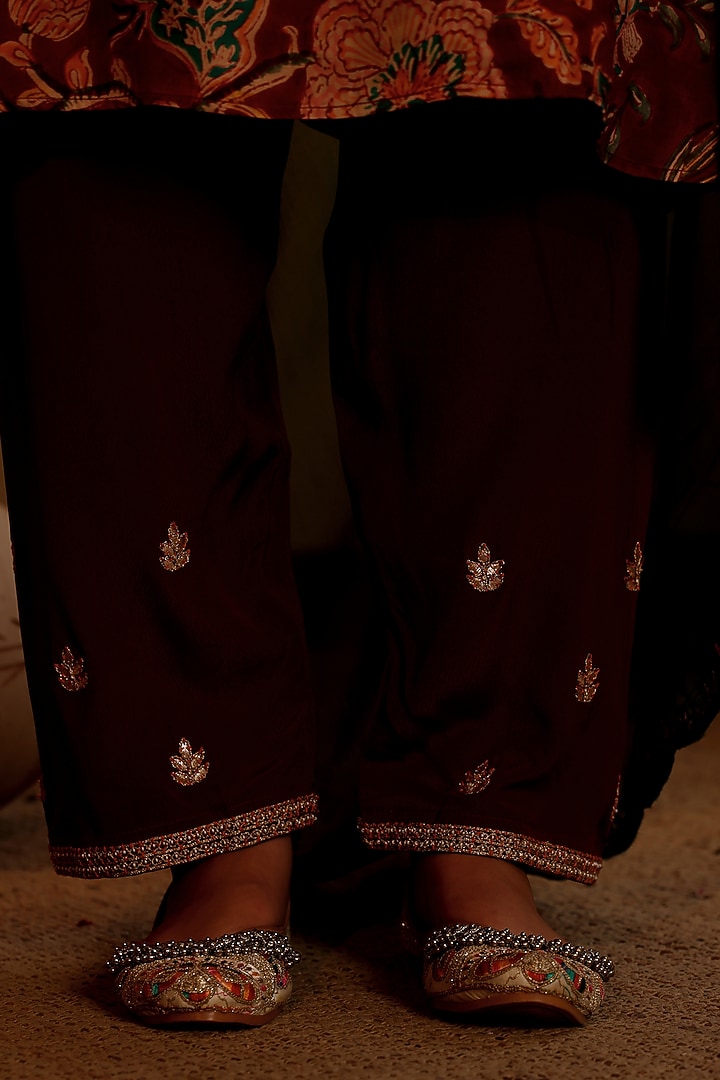 Cherry Red Satin Ajrakh Printed Kurta Set by Sonali Methi at Pernia's Pop Up Shop