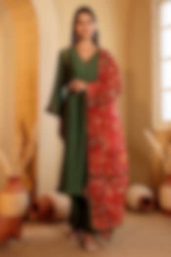 Green Mul Chanderi Kurta Set by Sonali Methi at Pernia's Pop Up Shop