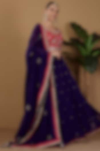 Blue Organza Mirror Hand Embroidered Wedding Lehenga Set by Sonali Methi at Pernia's Pop Up Shop