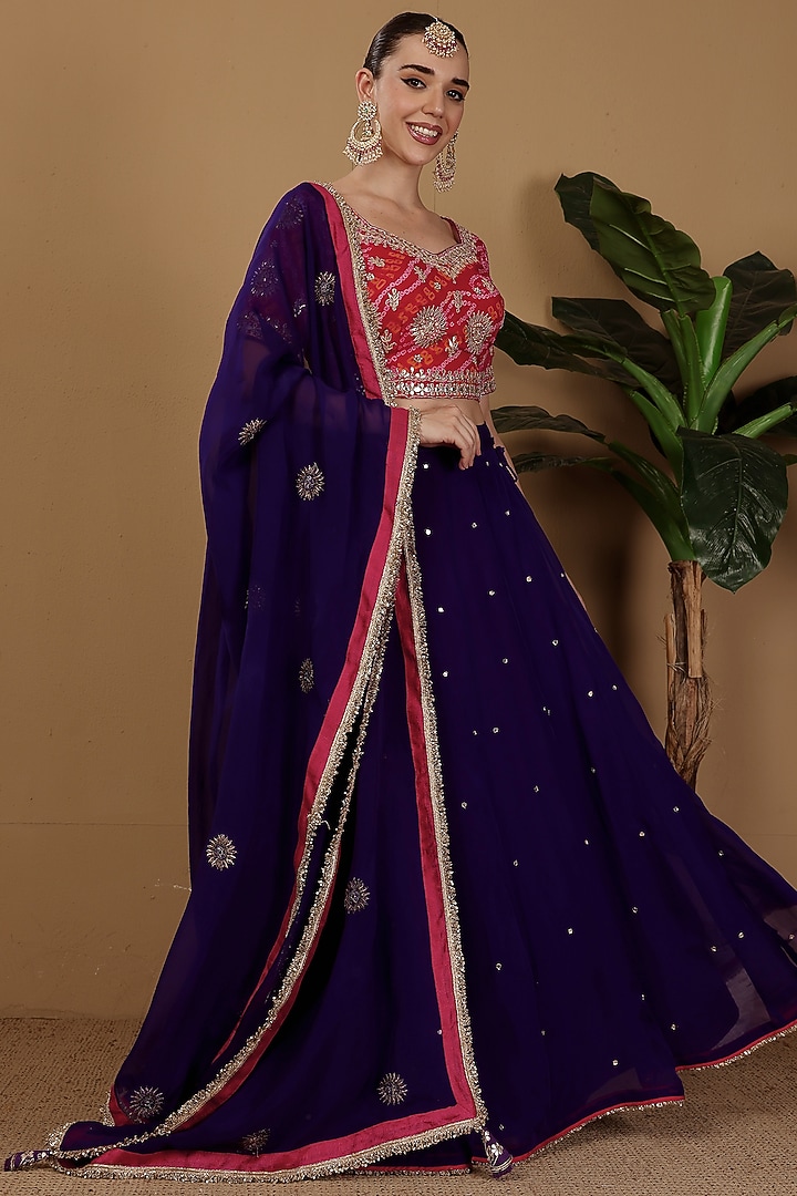 Blue Organza Mirror Hand Embroidered Wedding Lehenga Set by Sonali Methi at Pernia's Pop Up Shop