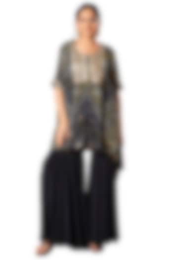 Blue Chinon Mirror Embroidered Bandhani Short Kurta Set by Sonali Methi at Pernia's Pop Up Shop