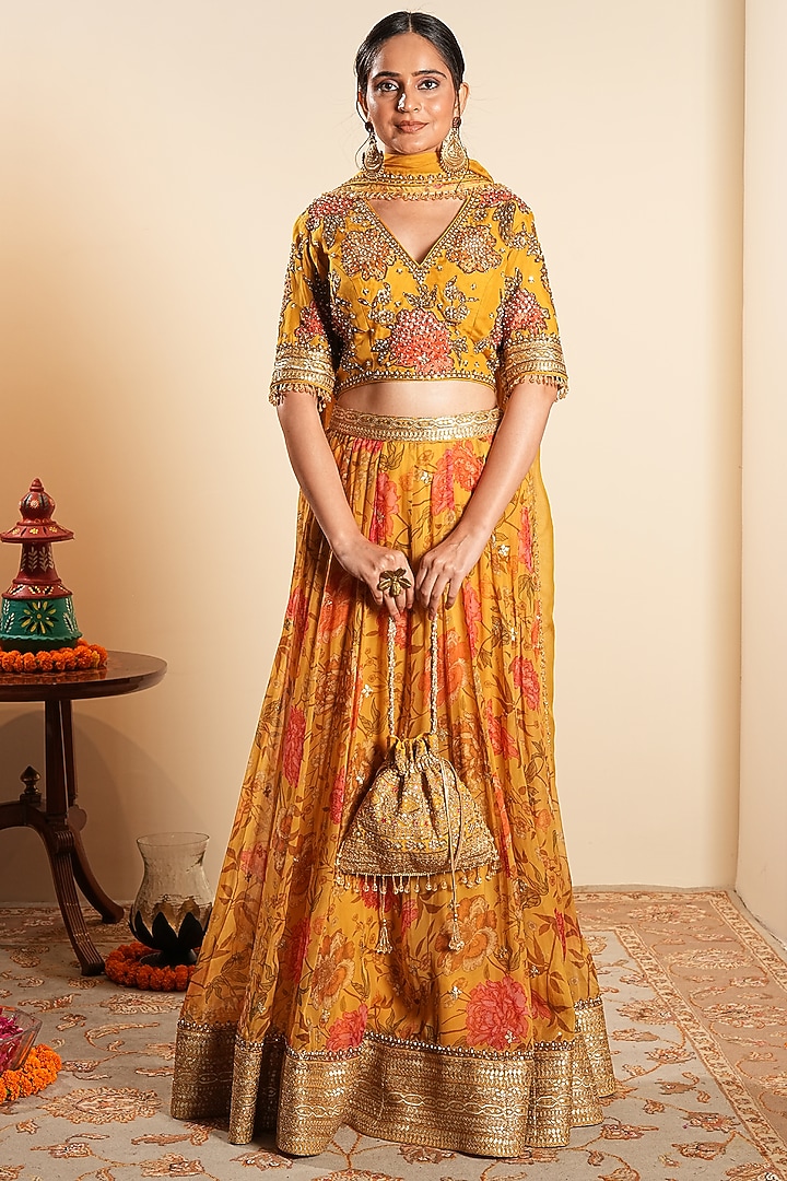 Yellow Organza Guta Embroidered Wedding Lehenga Set by Sonali Methi at Pernia's Pop Up Shop