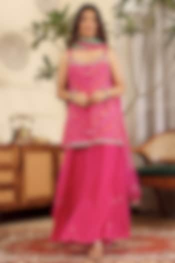 Rani Pink Pure Crepe Party Wear Sharara Set by Sonali Methi at Pernia's Pop Up Shop