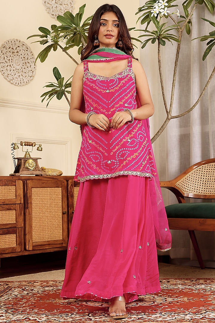 Rani Pink Pure Crepe Party Wear Sharara Set by Sonali Methi at Pernia's Pop Up Shop