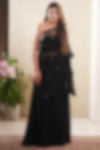 Black Pure Crepe Party Wear Sharara Set by Sonali Methi at Pernia's Pop Up Shop