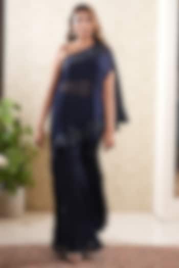 Blue Pure Crepe Wedding Sharara Set by Sonali Methi at Pernia's Pop Up Shop