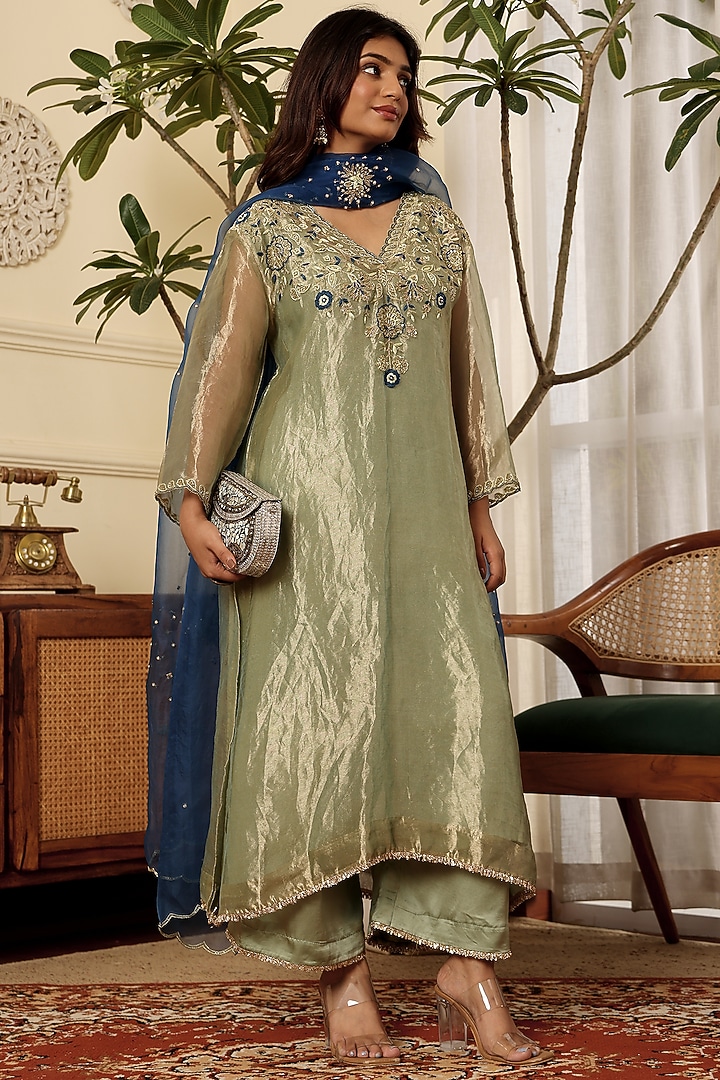 Grey Pure Tissue Kurta Set by Sonali Methi at Pernia's Pop Up Shop