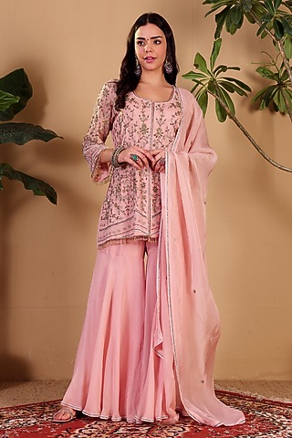 Pink Organza Sharara Set by Sonali Methi