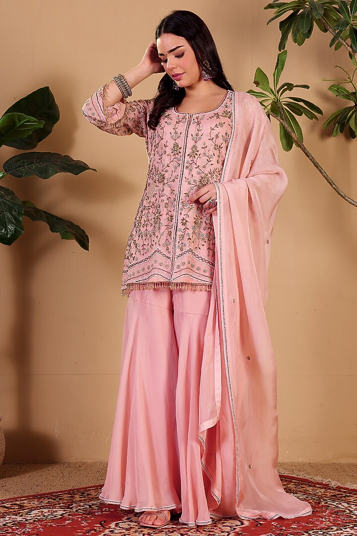 Pink Organza Wedding Sharara Set by Sonali Methi at Pernia's Pop Up Shop