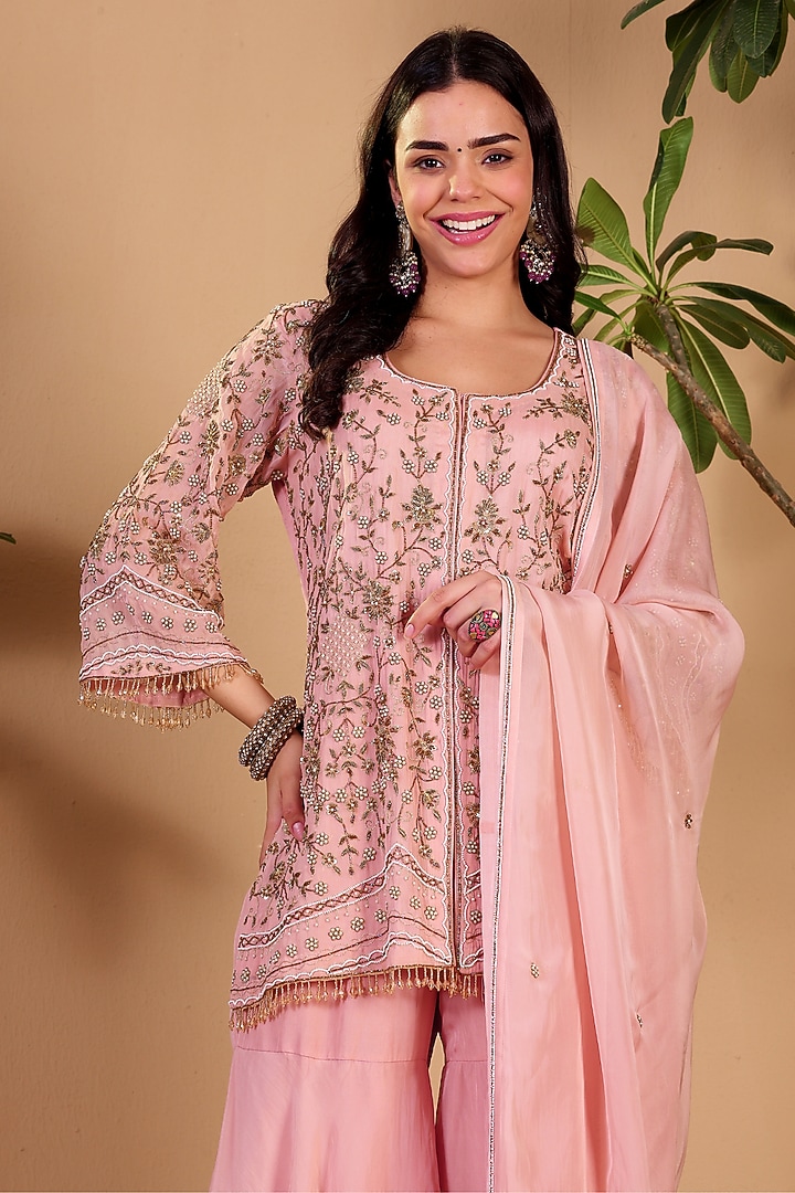Pink Organza Wedding Sharara Set by Sonali Methi at Pernia's Pop Up Shop