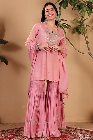 Pink Chinon Sharara Set by Sonali Methi