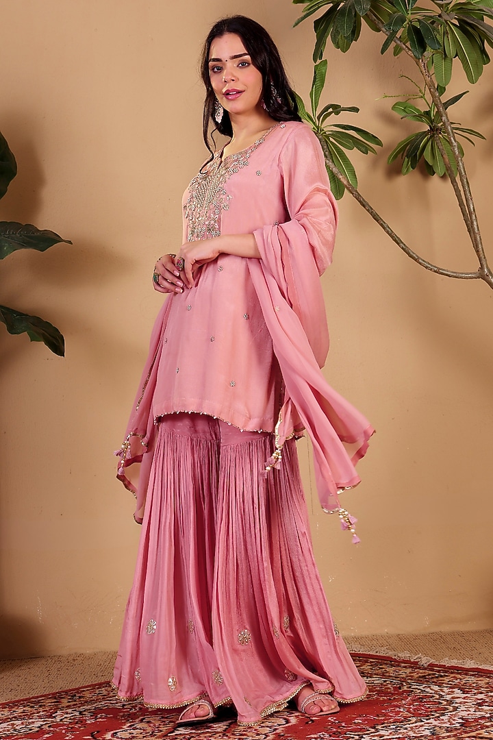 Pink Chinon Wedding Sharara Set by Sonali Methi at Pernia's Pop Up Shop