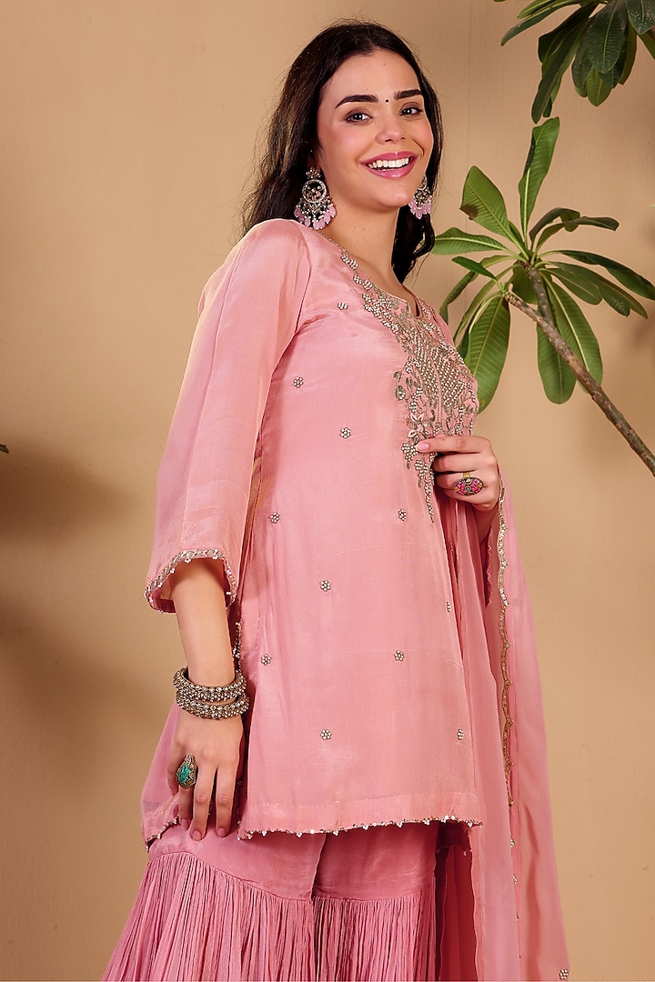 Pink Chinon Wedding Sharara Set by Sonali Methi at Pernia's Pop Up Shop