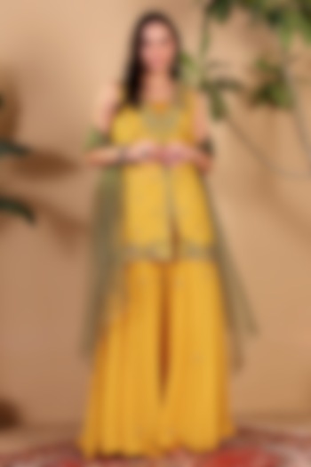 Golden Yellow Pure Organza Wedding Sharara Set by Sonali Methi at Pernia's Pop Up Shop