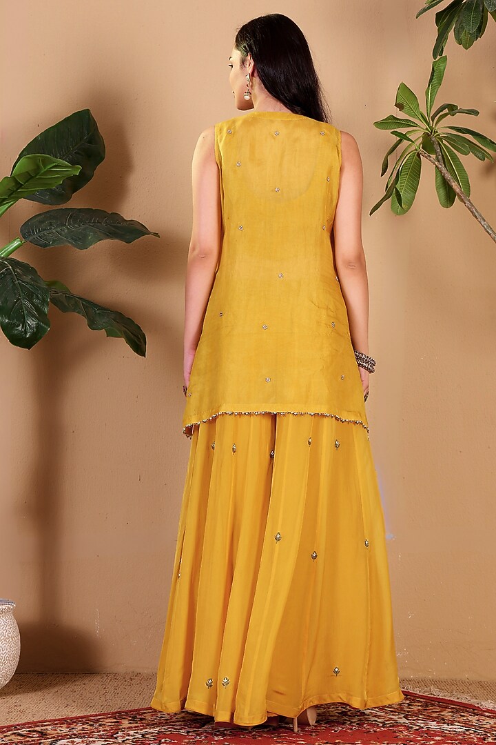 Golden Yellow Pure Organza Wedding Sharara Set by Sonali Methi at Pernia's Pop Up Shop