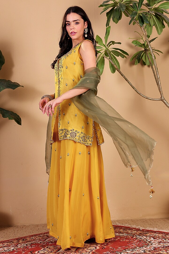 Golden Yellow Pure Organza Wedding Sharara Set by Sonali Methi at Pernia's Pop Up Shop