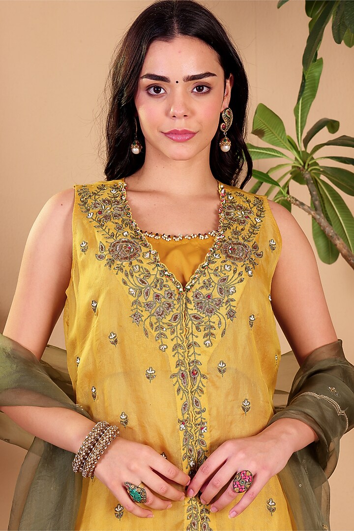 Golden Yellow Pure Organza Wedding Sharara Set by Sonali Methi at Pernia's Pop Up Shop