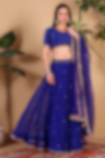 Blue Georgette Leheriya Wedding Lehenga Set by Sonali Methi at Pernia's Pop Up Shop