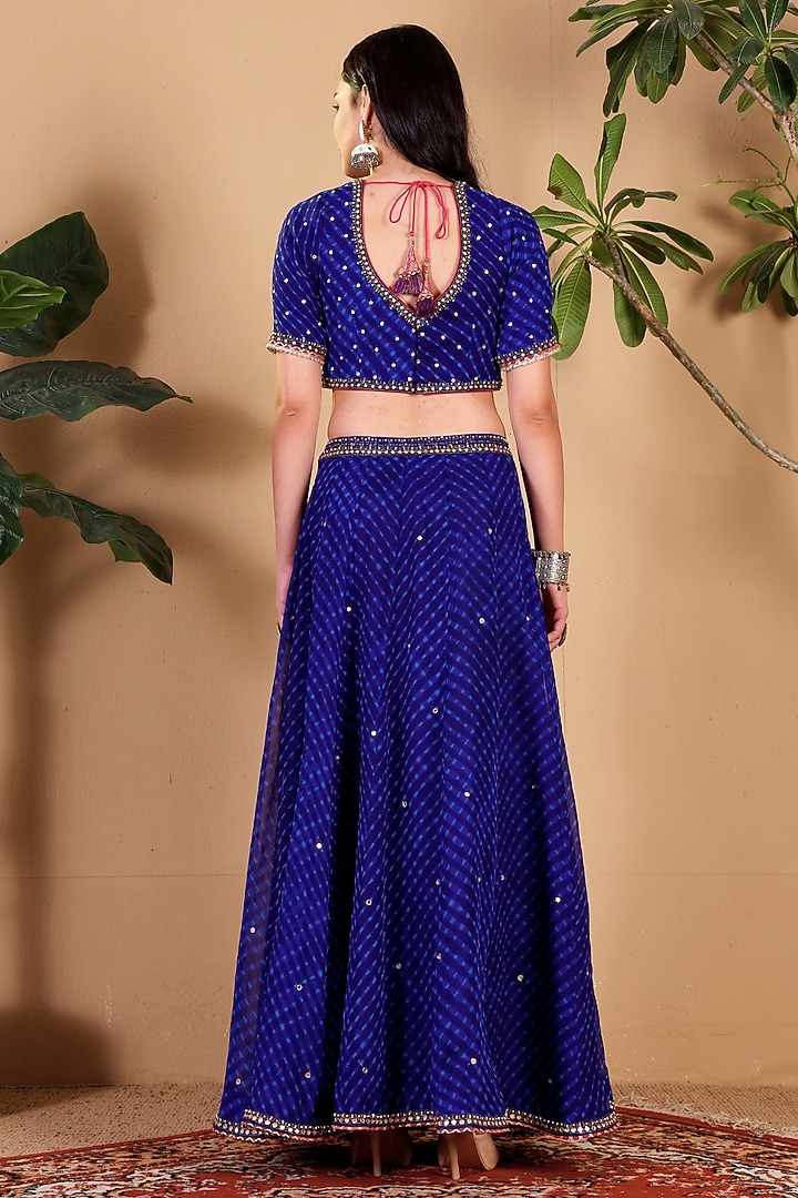 Blue Georgette Leheriya Wedding Lehenga Set by Sonali Methi at Pernia's Pop Up Shop