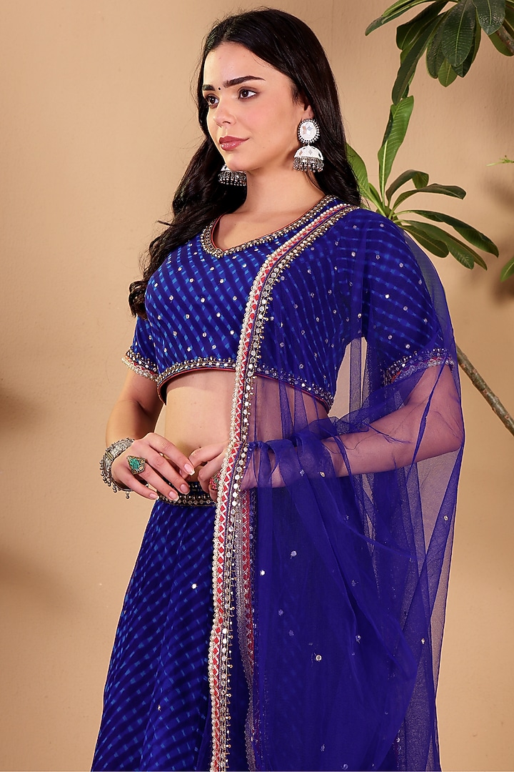 Blue Georgette Leheriya Wedding Lehenga Set by Sonali Methi at Pernia's Pop Up Shop