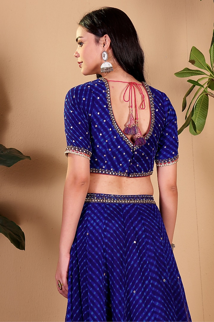 Blue Georgette Leheriya Wedding Lehenga Set by Sonali Methi at Pernia's Pop Up Shop
