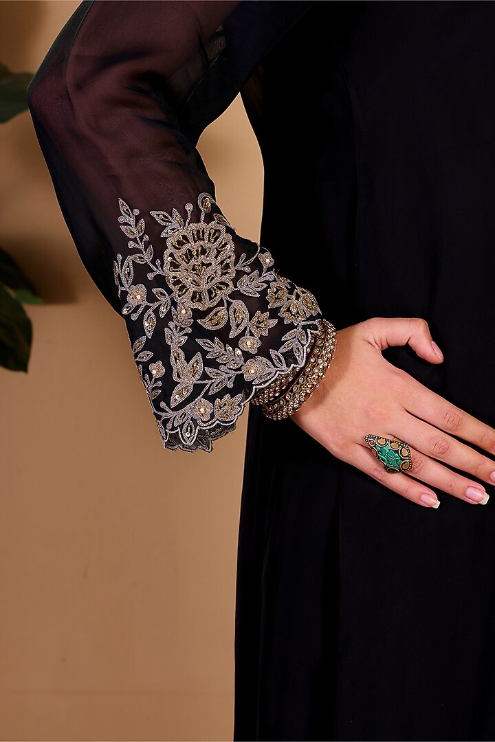 Black Organza Hand Embroidered Kurta Set by Sonali Methi at Pernia's Pop Up Shop