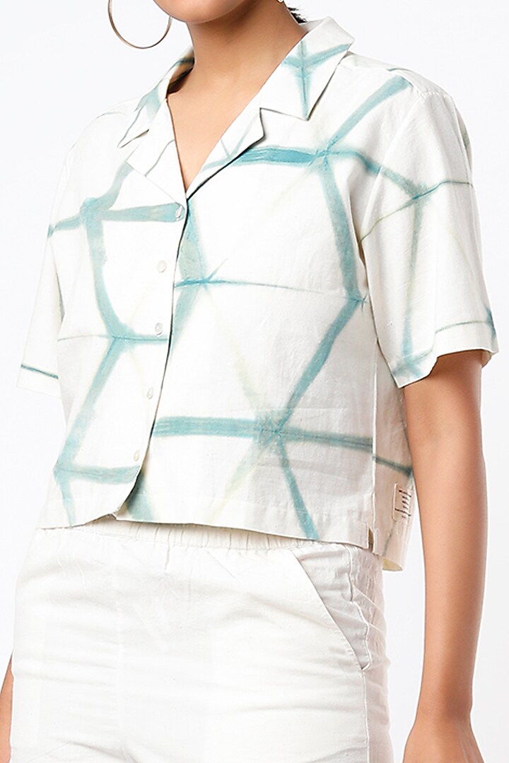 White Printed Cropped Shirt by SOMETHING SUSTAINABLE at Pernia's Pop Up Shop