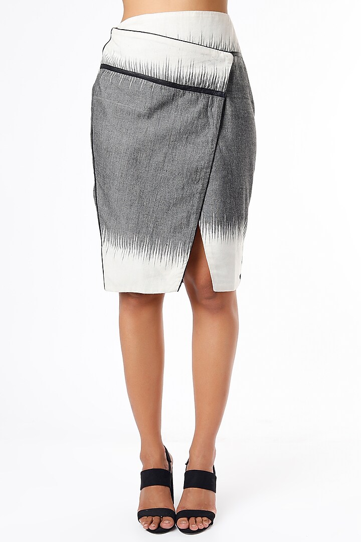 Black Ikat Wrap Skirt by Sonica Sarna at Pernia's Pop Up Shop