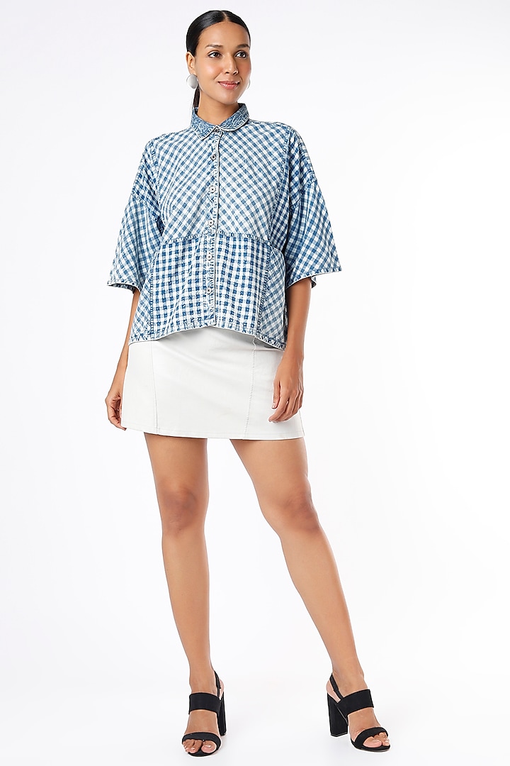 Cobalt Blue Mosaic Checkered Blouse by Sonica Sarna