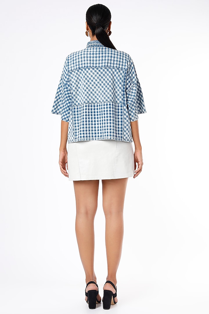 Cobalt Blue Mosaic Checkered Blouse by Sonica Sarna at Pernia's Pop Up Shop