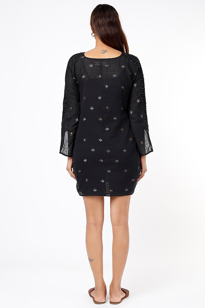 Black Hand Embroidered Kimono Mini Summer Dress by Sonica Sarna at Pernia's Pop Up Shop