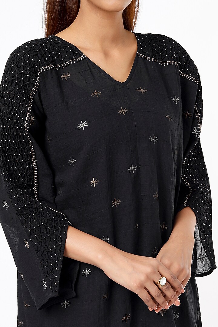 Black Hand Embroidered Kimono Mini Summer Dress by Sonica Sarna at Pernia's Pop Up Shop
