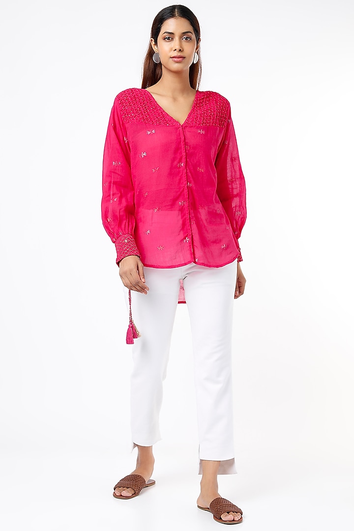 Fuchsia Hand Embroidered Top by Sonica Sarna