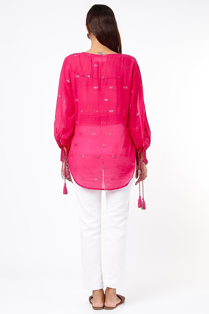Fuchsia Hand Embroidered Top by Sonica Sarna at Pernia's Pop Up Shop