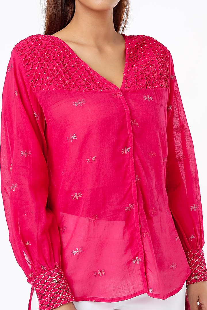 Fuchsia Hand Embroidered Top by Sonica Sarna at Pernia's Pop Up Shop