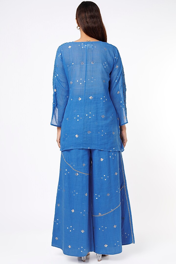 Blue Hand Embroidered Top by Sonica Sarna at Pernia's Pop Up Shop
