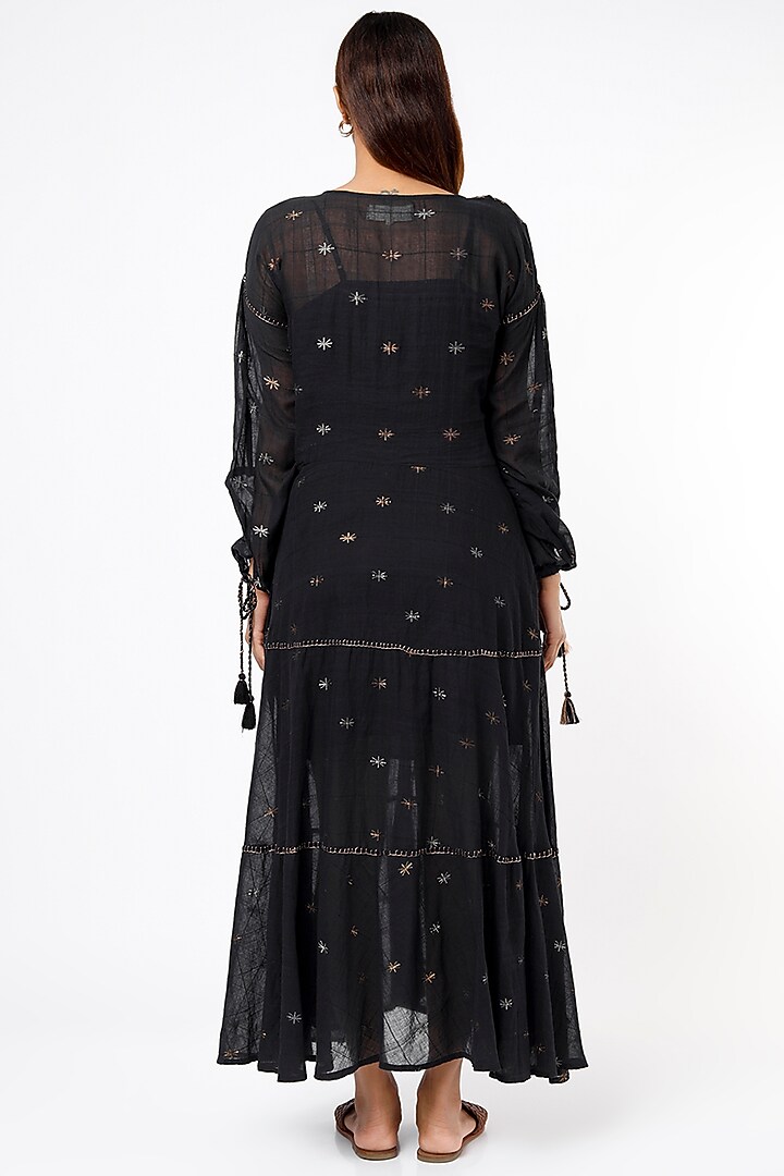 Black Hand Embroidered Midi Summer Dress by Sonica Sarna at Pernia's Pop Up Shop