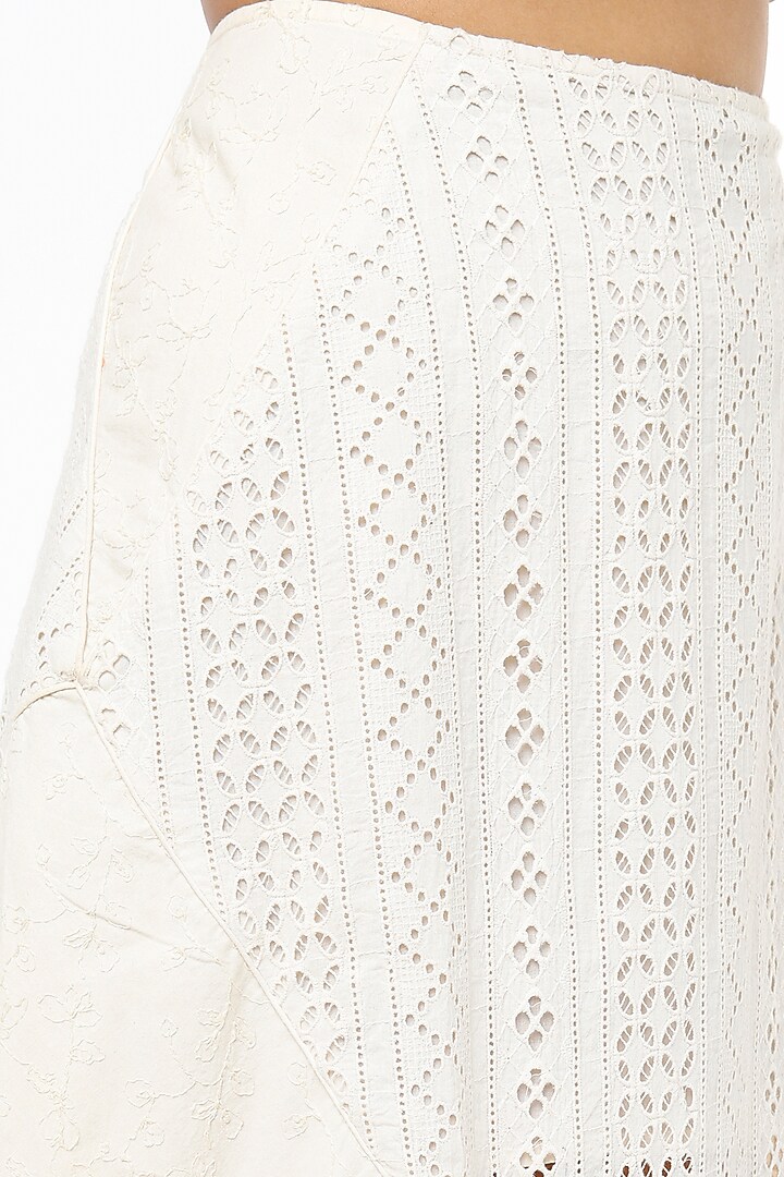 Beige Cotton Embroidered Skirt by Sonica Sarna at Pernia's Pop Up Shop