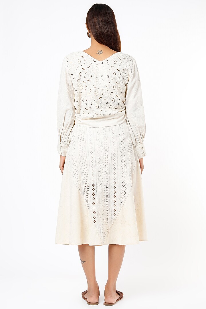 Beige Cotton Embroidered Wrapped Blouse by Sonica Sarna at Pernia's Pop Up Shop