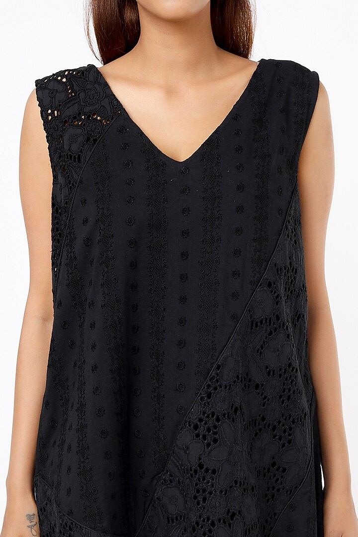 Black Embroidered Mini Summer Dress by Sonica Sarna at Pernia's Pop Up Shop