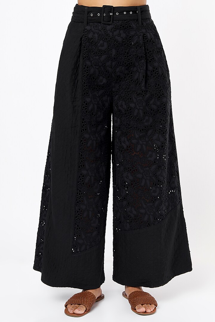 Black Cotton High Waist Pants by Sonica Sarna at Pernia's Pop Up Shop
