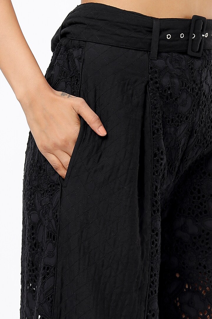 Black Cotton High Waist Pants by Sonica Sarna at Pernia's Pop Up Shop