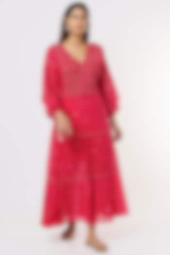 Fuchsia Hand Embroidered Dress by Sonica Sarna at Pernia's Pop Up Shop