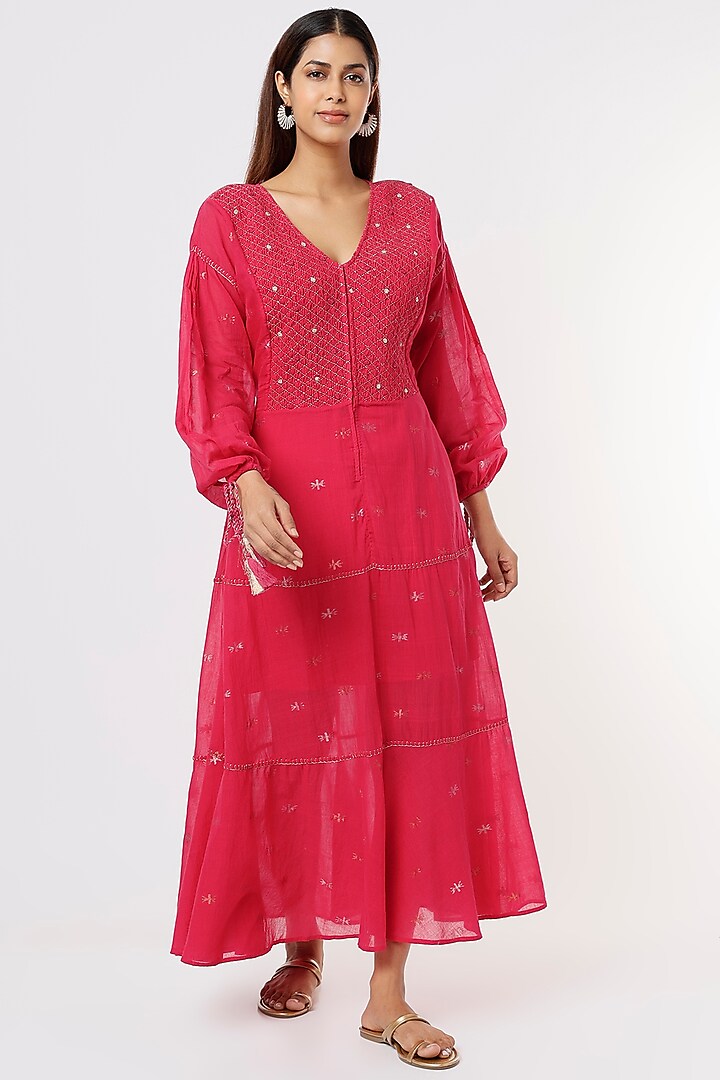 Fuchsia Hand Embroidered Dress by Sonica Sarna
