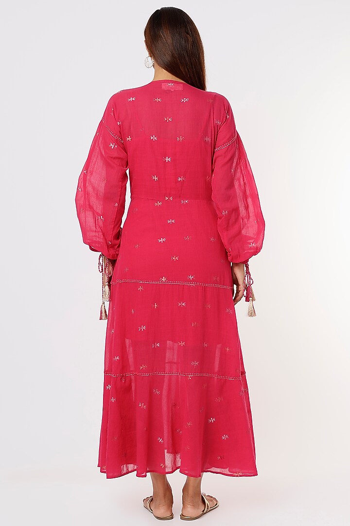 Fuchsia Hand Embroidered Summer Dress by Sonica Sarna at Pernia's Pop Up Shop