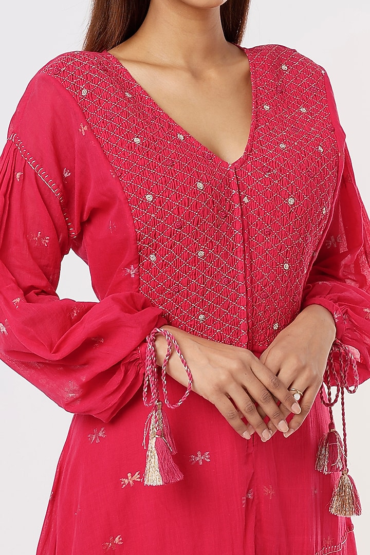 Fuchsia Hand Embroidered Summer Dress by Sonica Sarna at Pernia's Pop Up Shop