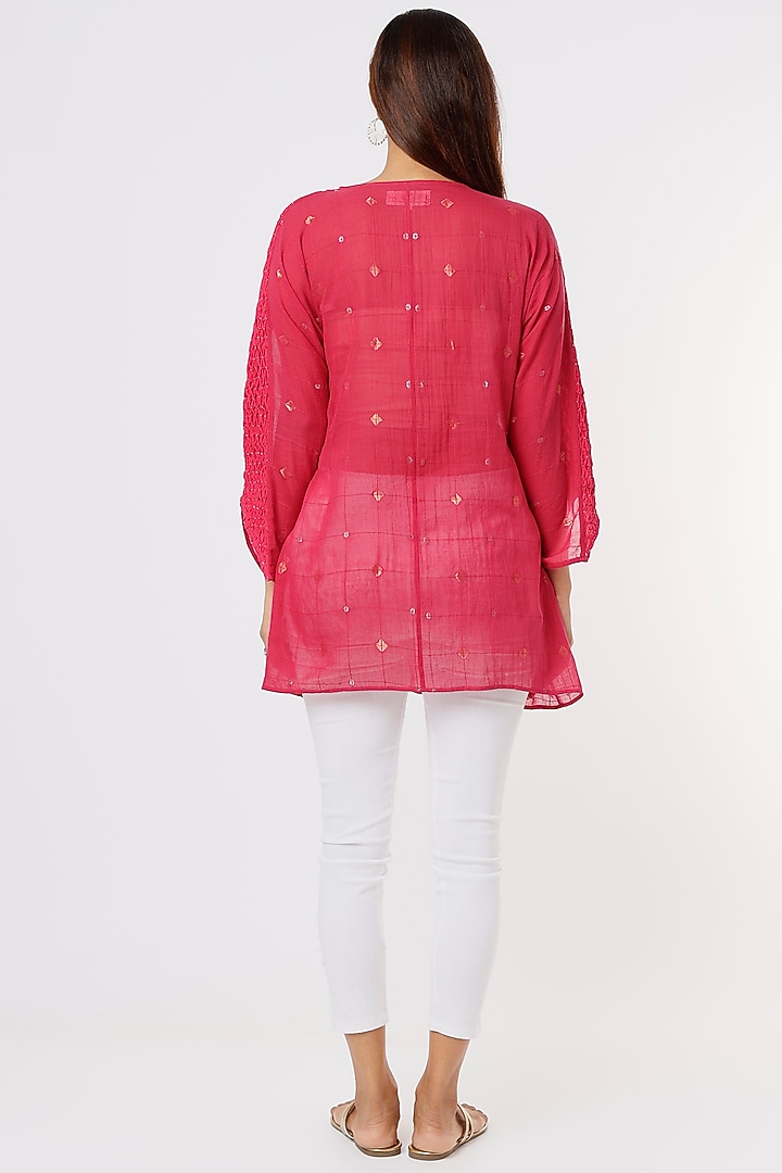 Fuchsia Hand Embroidered Kimono Top by Sonica Sarna at Pernia's Pop Up Shop