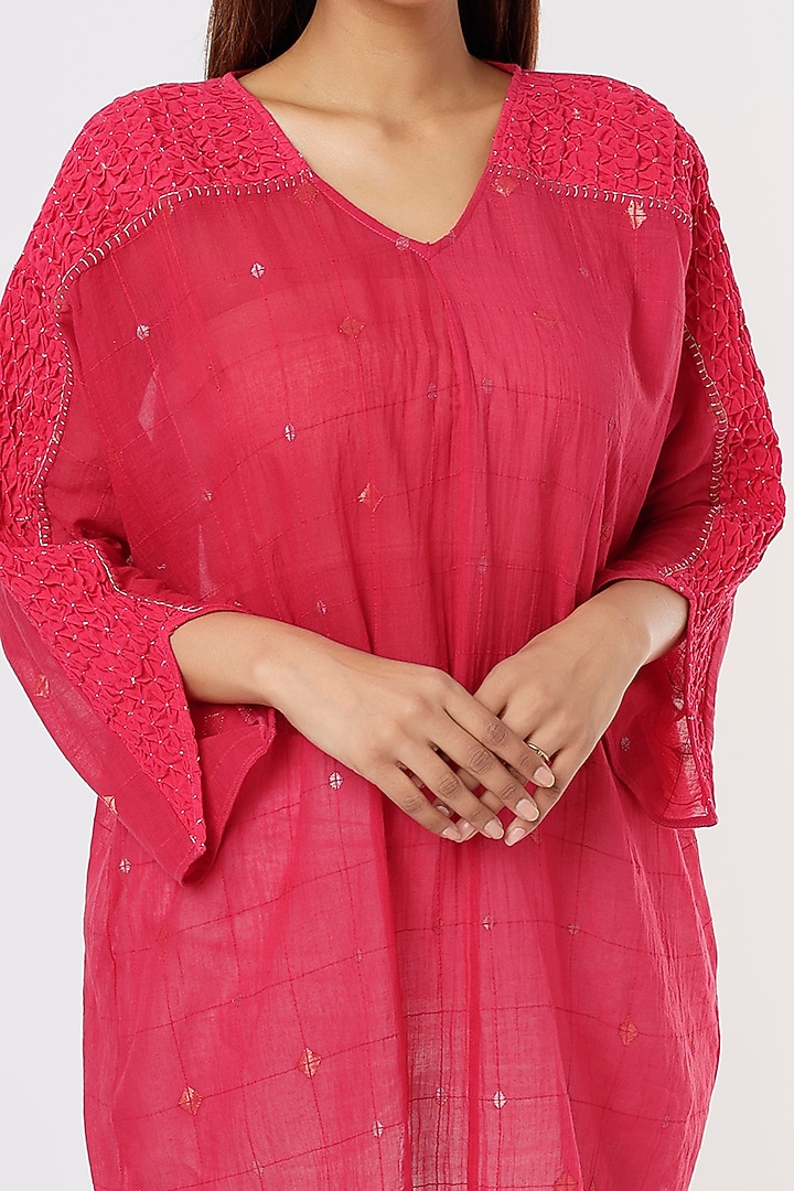 Fuchsia Hand Embroidered Kimono Top by Sonica Sarna at Pernia's Pop Up Shop