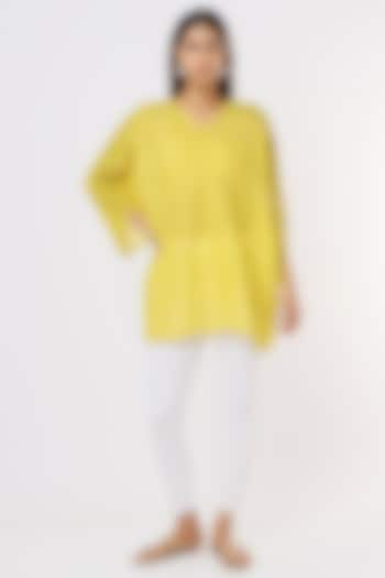 Yellow Hand Embroidered Kimono Top by Sonica Sarna at Pernia's Pop Up Shop