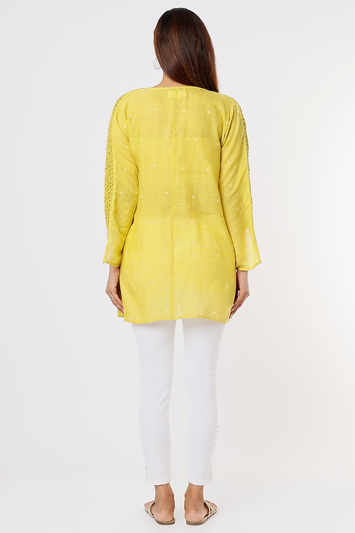 Yellow Hand Embroidered Kimono Top by Sonica Sarna at Pernia's Pop Up Shop
